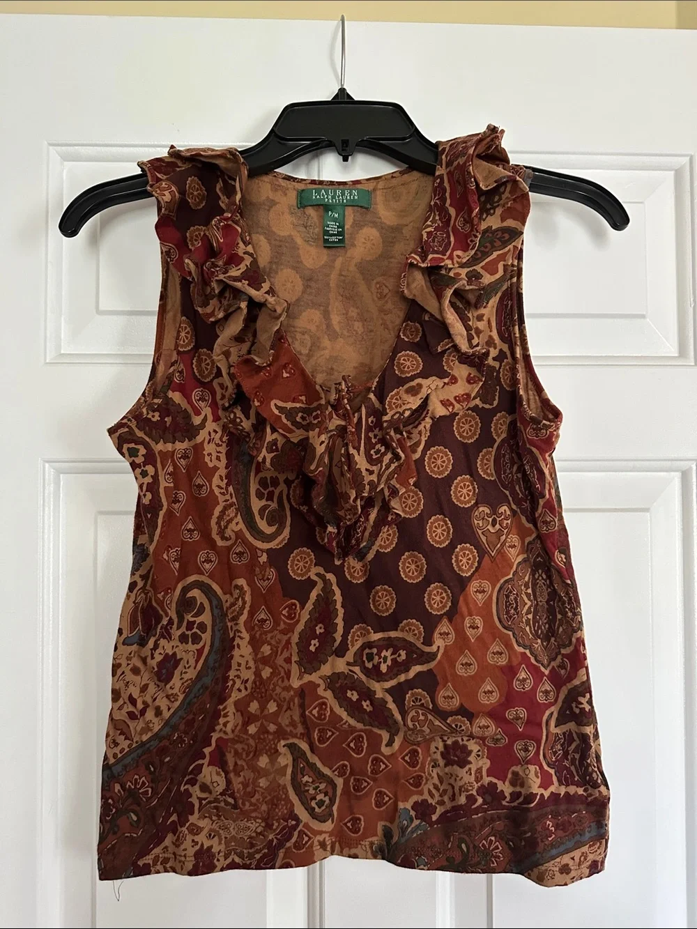Lauren Ralph Lauren Paisley Ruffle V-Neck Camisole - Rust, Brown